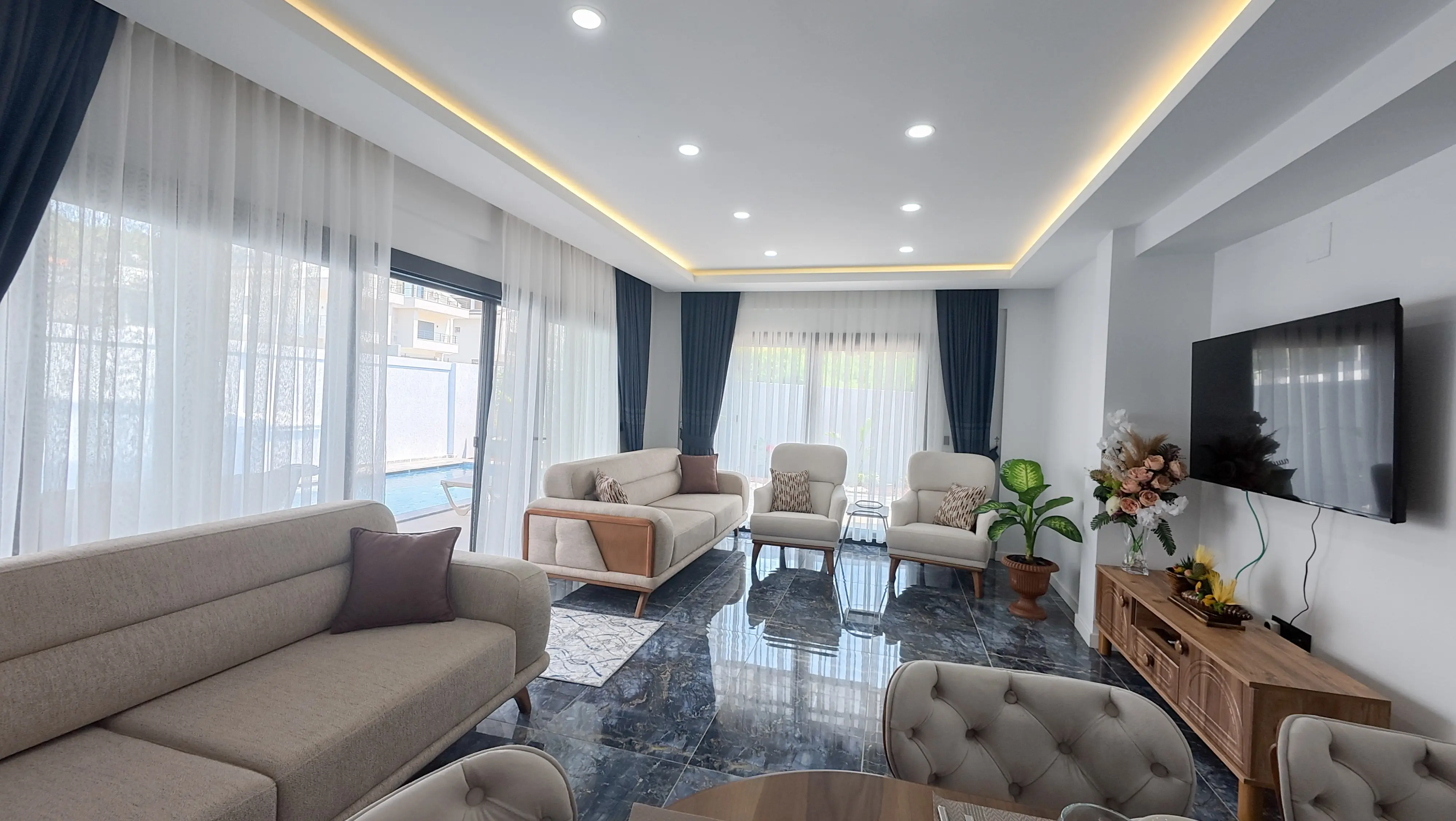 Salon - Villa Karakaya'da oda galerisi, Fethiye lüks villa fotoğrafları